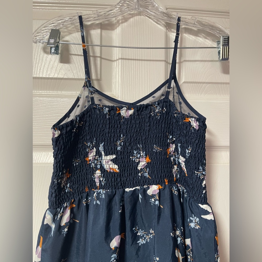 XHILARAYION Juniors Navy Blue Dress with Birds/Glowers Spaghetti Straps Medium - Picture 9 of 9